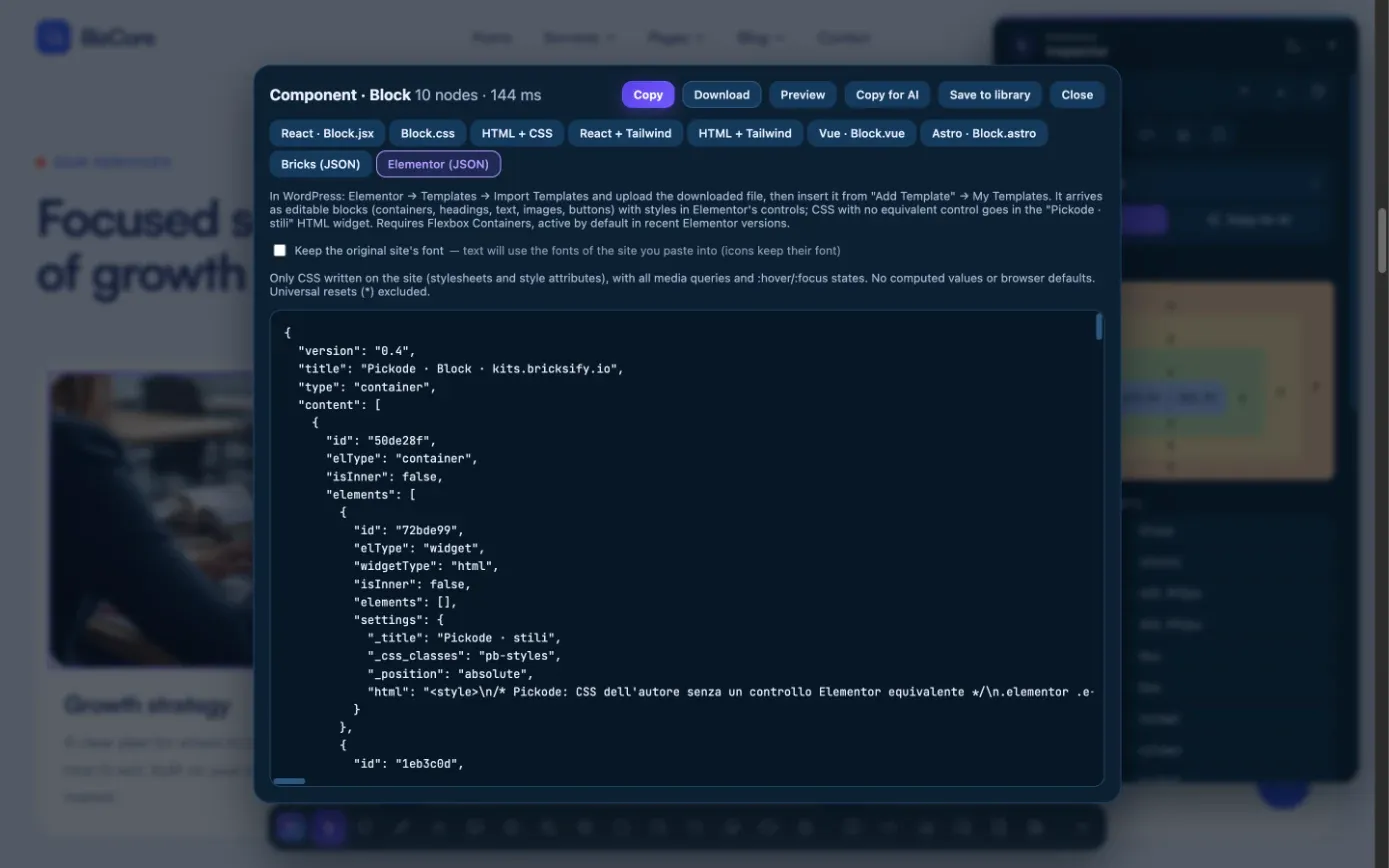 Export as Elementor